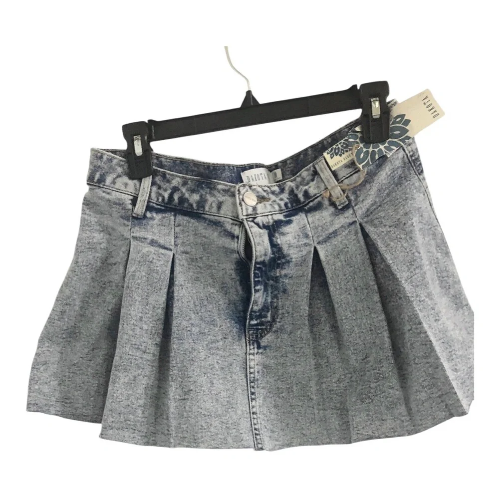 Blue pintuck pleated denim mini skirt‎ size medium new